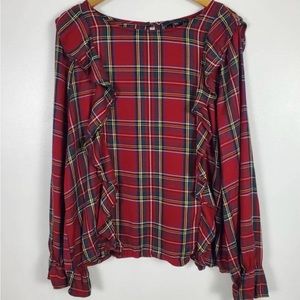 Sanctuary, designer, plaid top, ruffles. Super stylish size medium.